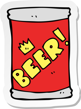 Bir insan tarafından çizilmiş çizgi film bira kutusu çıkartması.