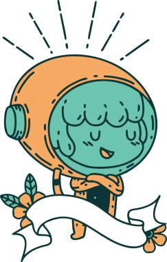 Bir insan tarafından çizilmiş astronot kıyafetli dövme stili bir kadın.