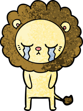 Bir insan tarafından çizilmiş ağlayan çizgi film aslanı.