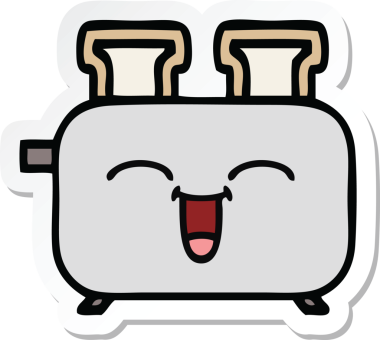 Bir insan tarafından çizilmiş bir tost makinesinin şirin bir karikatürü.