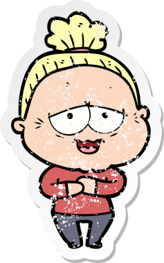 Bir insan tarafından çizilmiş mutlu, yaşlı bir kadının sıkıntılı çıkartması.