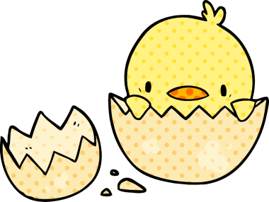 Bir insan tarafından çizilmiş yumurtadan çıkan sevimli çizgi film pilici.