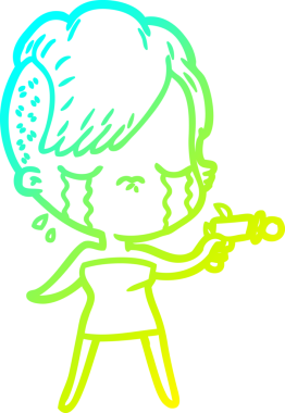 Bir insan tarafından çekilen ağlayan bir kızın çizgi film çiziminin soğuk gradyanı.