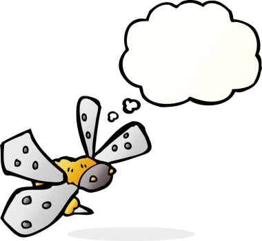 Bir insan tarafından çizilmiş düşünce balonlu çizgi film arısı.