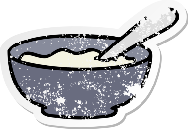 Bir insan tarafından çizilmiş yulaf lapası dolu garip bir el çıkartması.