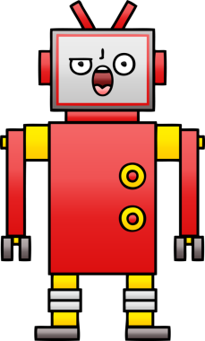 Bir insan tarafından çizilmiş kızgın bir robotun gölgeli çizgi filmi.