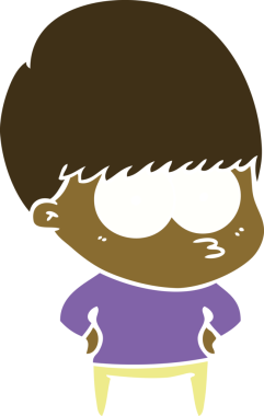 Bir insan tarafından çizilmiş düz renkli çizgi film çocuğu.