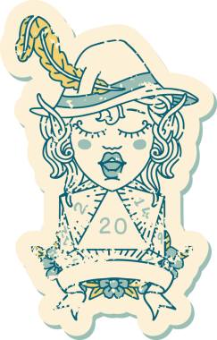 Retro Dövme Tarzı Elf Ozanı Bir insan tarafından çizilmiş doğal yirmi zar atışıyla