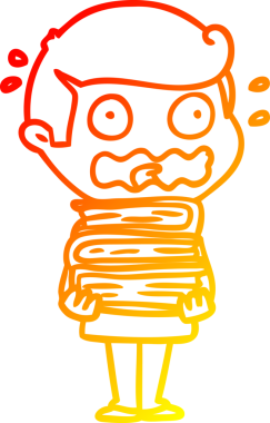 Kitapları olan çizgi film karakterinin sıcak çizgi çizimleri tamamen bir insan tarafından çizilmiş.