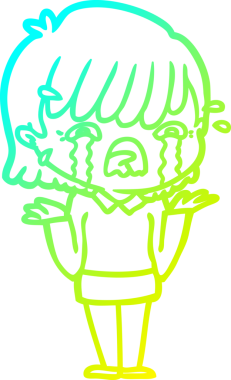 Bir insan tarafından çizilmiş ağlayan bir çizgi film kızı çizimi.