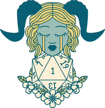 Retro Dövme Biçimi Ağlama Ağlama Doğal bir D20 zar atışıyla bir insan tarafından çizilmiş