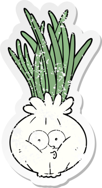 Bir insan tarafından çizilmiş karikatür soğanın sıkıntılı çıkartması.