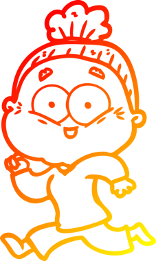 Bir insan tarafından çizilmiş mutlu, yaşlı bir kadının sıcak çizgi çizimi.