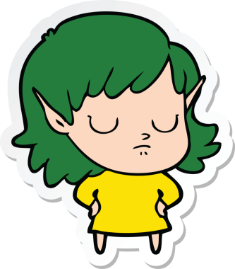 Bir insan tarafından çizilmiş bir elf kızının çıkartması.