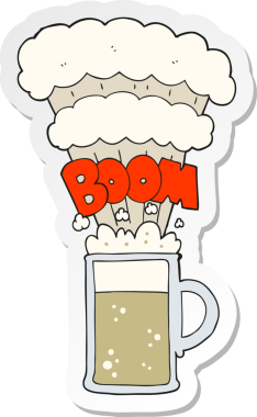 Bir insan tarafından çizilmiş, patlayan bira etiketi.
