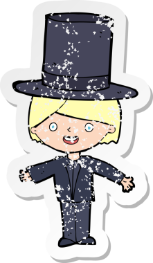 Bir insan tarafından çizilmiş şapkalı bir çizgi film karakterinin gerilimli çıkartması.