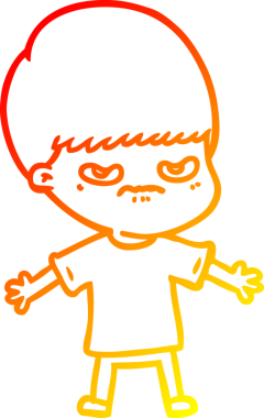 Bir insan tarafından çizilmiş kızgın çizgi film çocuğunun sıcak çizgi çizimi.