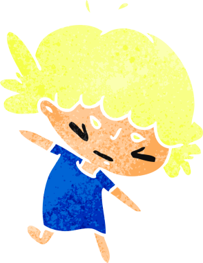 Bir insan tarafından çizilmiş sevimli bir kawai kızının eski çizgi film çizimi.