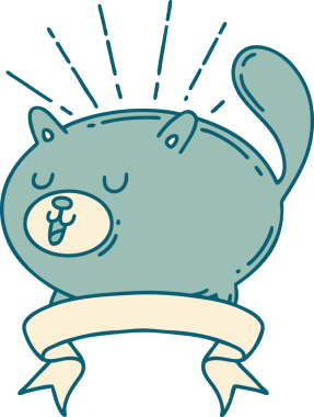 Dövme stili afiş Bir insan tarafından çizilmiş mutlu kedi