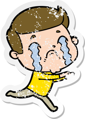 Bir insan tarafından çizilmiş ağlayan bir karikatürcünün sıkıntılı çıkartması.