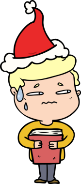 Bir insan tarafından çizilmiş Noel Baba şapkası giyen endişeli bir çocuğun el çizgisi.