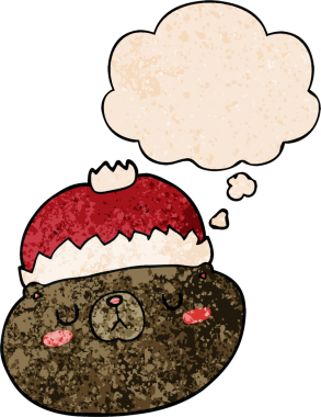 Bir insan tarafından çizilmiş grunge desenli düşünce baloncuklu çizgi film Noel ayısı.