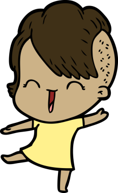 Bir insan tarafından çizilmiş mutlu hippi kız çizgi filmi.