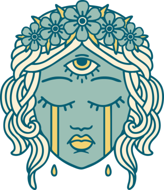 Bir insan tarafından çizilmiş mistik üçüncü gözü olan kadın yüzünün ikonik dövme şekli.