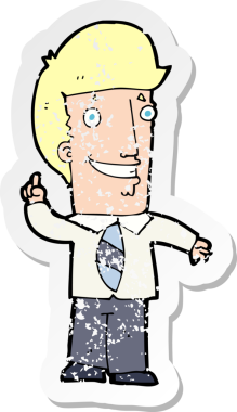 Bir insan tarafından çizilmiş bir fikri olan karikatürist ofis adamının gerilimli retro yapıştırması.