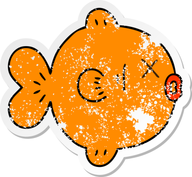 Bir insan tarafından çizilmiş garip bir el çizilmiş karikatür balığının sıkıntılı çıkartması