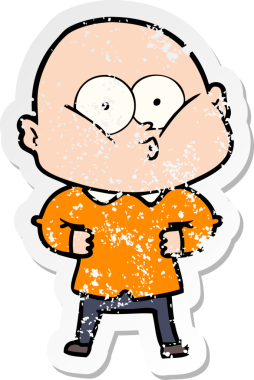 Bir insan tarafından çizilmiş kel bir adamın sıkıntılı çıkartması.