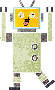 Bir insan tarafından çizilmiş bir robotun retro çizim tarzı karikatürü