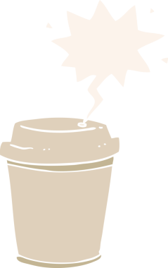 bir insan tarafından çizilmiş eski moda konuşma balonlu kahve fincanı.