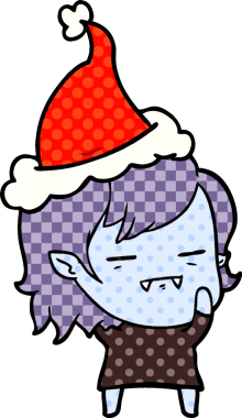 Bir insan tarafından çizilmiş Noel Baba şapkası giyen ölümsüz bir vampirin el çizimi çizgi roman çizimi.