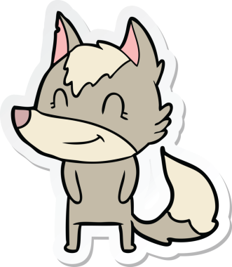 Bir insan tarafından çizilmiş dost canlısı bir kurt çizgi filminin çıkartması.