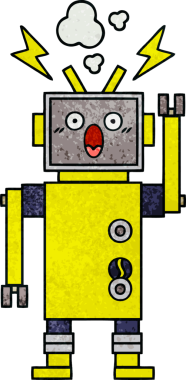 Bir insan tarafından çizilmiş bir robotun retro grunge dokusu