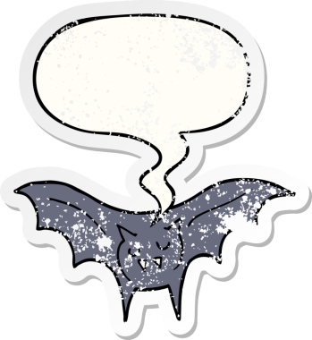 Konuşan vampir yarasa bir insan tarafından çizilmiş sıkıntılı eski bir çıkartma.