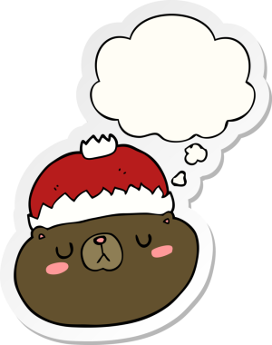 Düşünce baloncuğu insan tarafından çizilmiş bir çıkartma olan çizgi film Noel Ayısı.