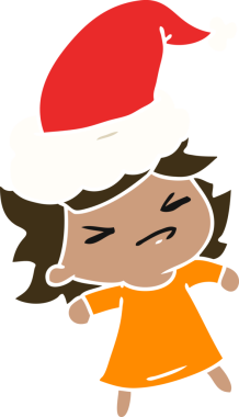 Bir insan tarafından çizilmiş Kawai kızının el çizimi Noel karikatürü.