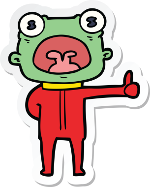 Bir insan tarafından çizilmiş garip uzaylı çizgi filminin çıkartması.