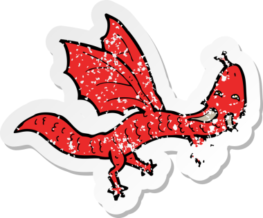 Bir insan tarafından çizilmiş küçük bir ejderhanın gerilmiş çıkartması.