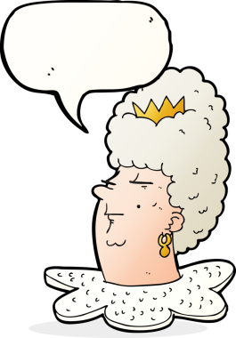 Bir insan tarafından çizilmiş konuşma balonuyla kraliçenin kafası.