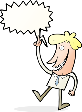 Bir insan tarafından çizilmiş konuşma baloncuğu fikri olan bir çizgi film adamı.