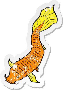 Bir insan tarafından çizilmiş karikatür balığının geriletilmiş çıkartması.