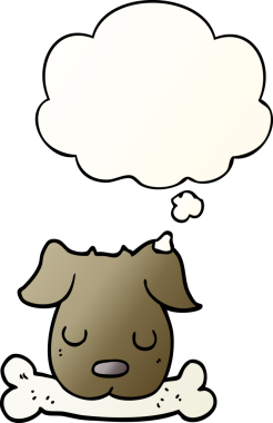 Bir insan tarafından çizilmiş, düşünce baloncuklu çizgi film köpeği.