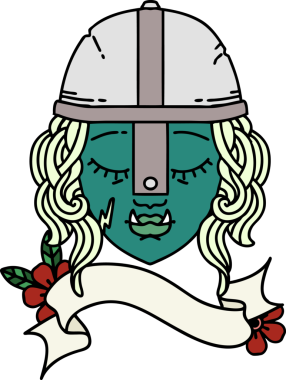 Retro Dövme Biçimli Ork savaşçı yüzü bir insan tarafından çizilmiş