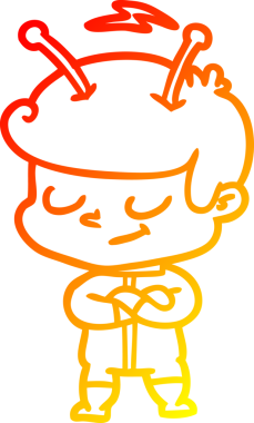 Bir insan tarafından çizilmiş dost canlısı bir uzay adamının sıcak çizgi çizimi