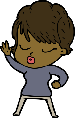 Bir insan tarafından çizilmiş gözleri kapalı çizgi film kadını.