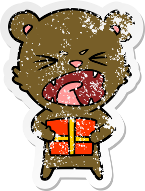 Kızgın bir çizgi film ayısının sıkıntılı çıkartması. Bir insan tarafından çizilmiş.