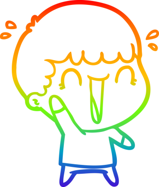 Gökkuşağı gradyan çizgisi bir insan tarafından çizilmiş gülen bir karikatür adamın çizimi